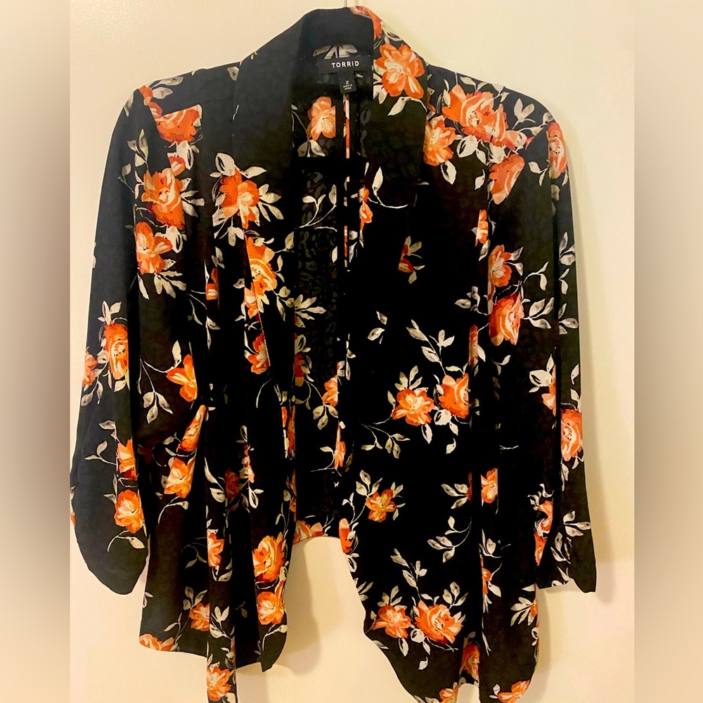 Draping front floral cardigan - Picture 1 of 2